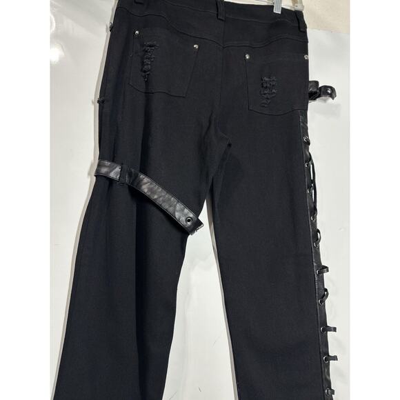 NWT Devil Fashion Mens Goth Punk Biker Grunge Side Lacing Size Small Jeans Black - Picture 13 of 16